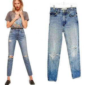 Reformation High Rise Distressed Cigarette Jean in Dark Stone Wash Size 26